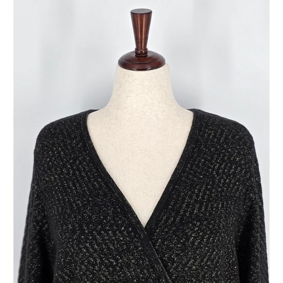 Lane Bryant Black Gold Metallic Faux Wrap Sweater Dress Soft Cotton Womens Sz 22 - Picture 3 of 10